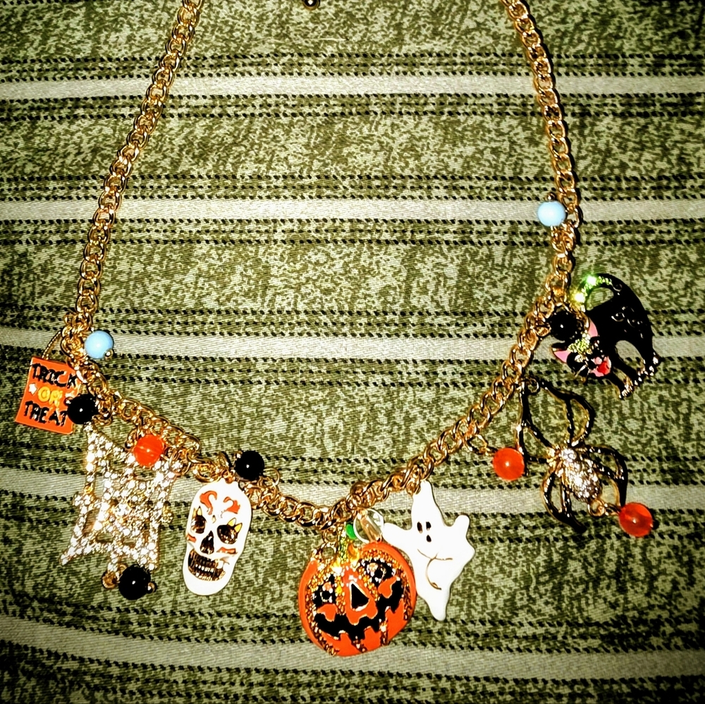 Halloween Charm Necklace with Gold Chain